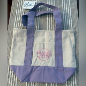 Trader Joe’s Purple and Cream Mini Canvas Tote Bag 💜